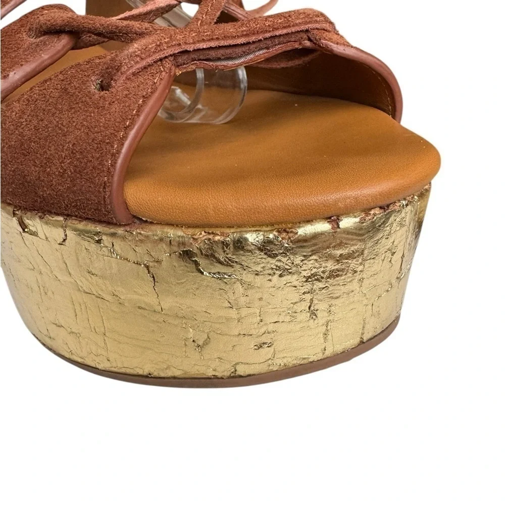 See By Chloe Liana Lace Up Platform Sandals Honey Gum Brown & Gold  Size: 38